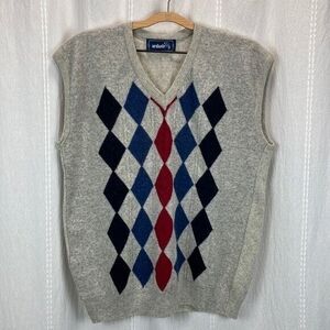 Arslanh soft argyle sweater vest grey Men's Wool Blend Vintage XL